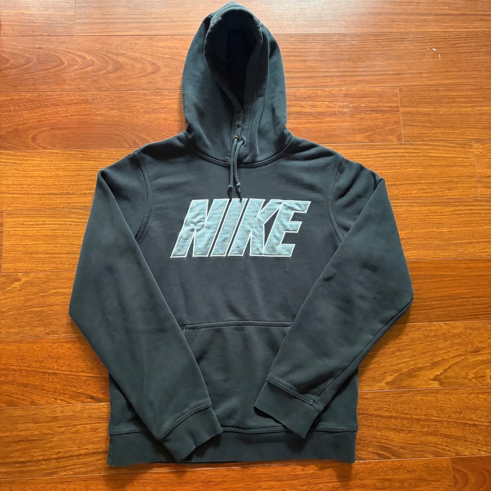 Nike Mens Hoodie Small Black Spellout Mesh Logo Pullover Sweatshirt Vtg